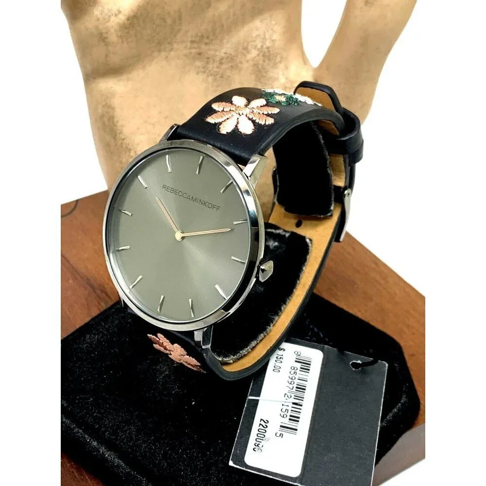 Rebecca Minkoff Women's Watch 2200096 Quartz Black Dial 40mm Floral Leat…